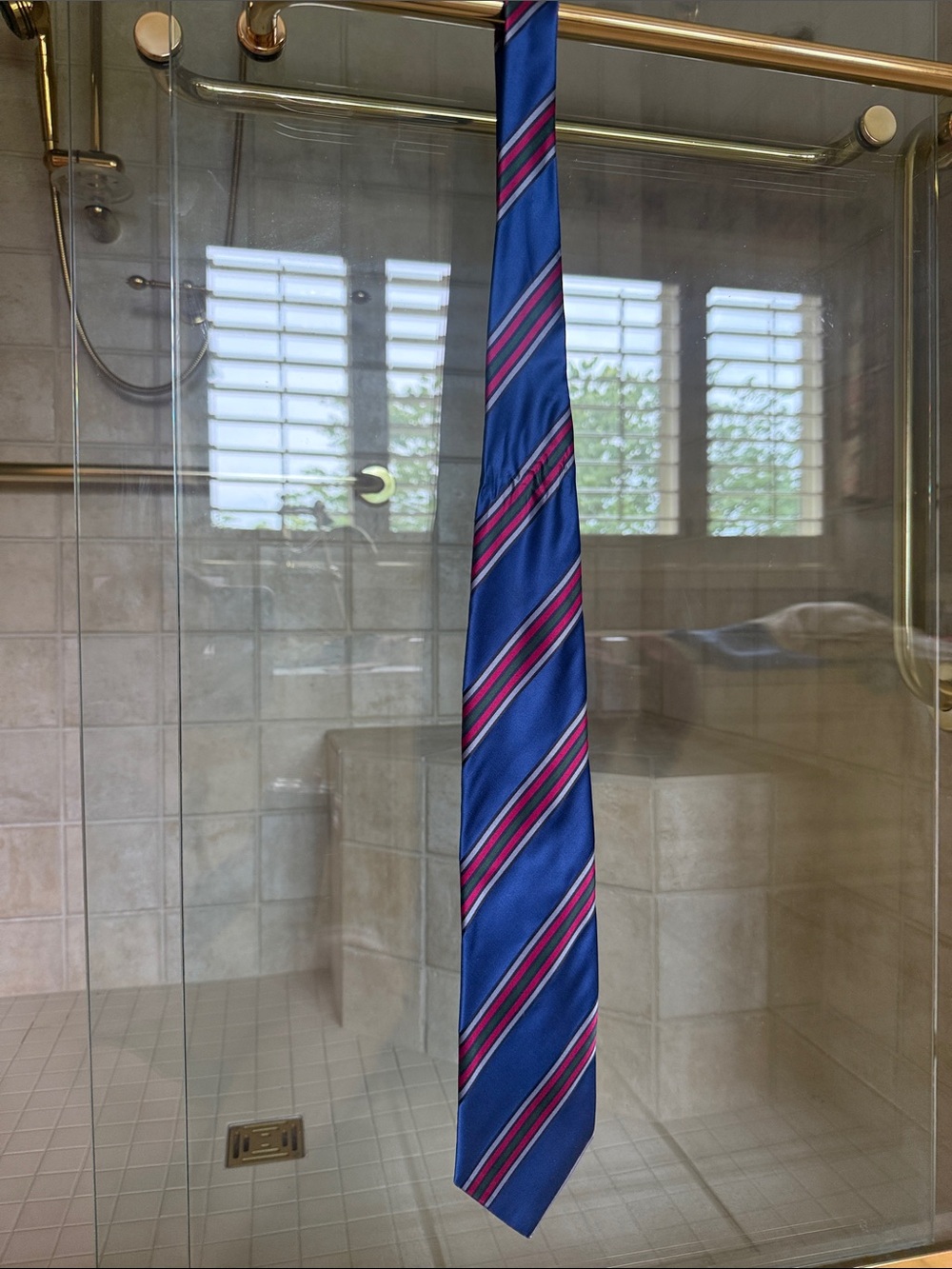 Burberry Blue Tie with Red and Green Diagonal Stripes - Picture 2 of 4